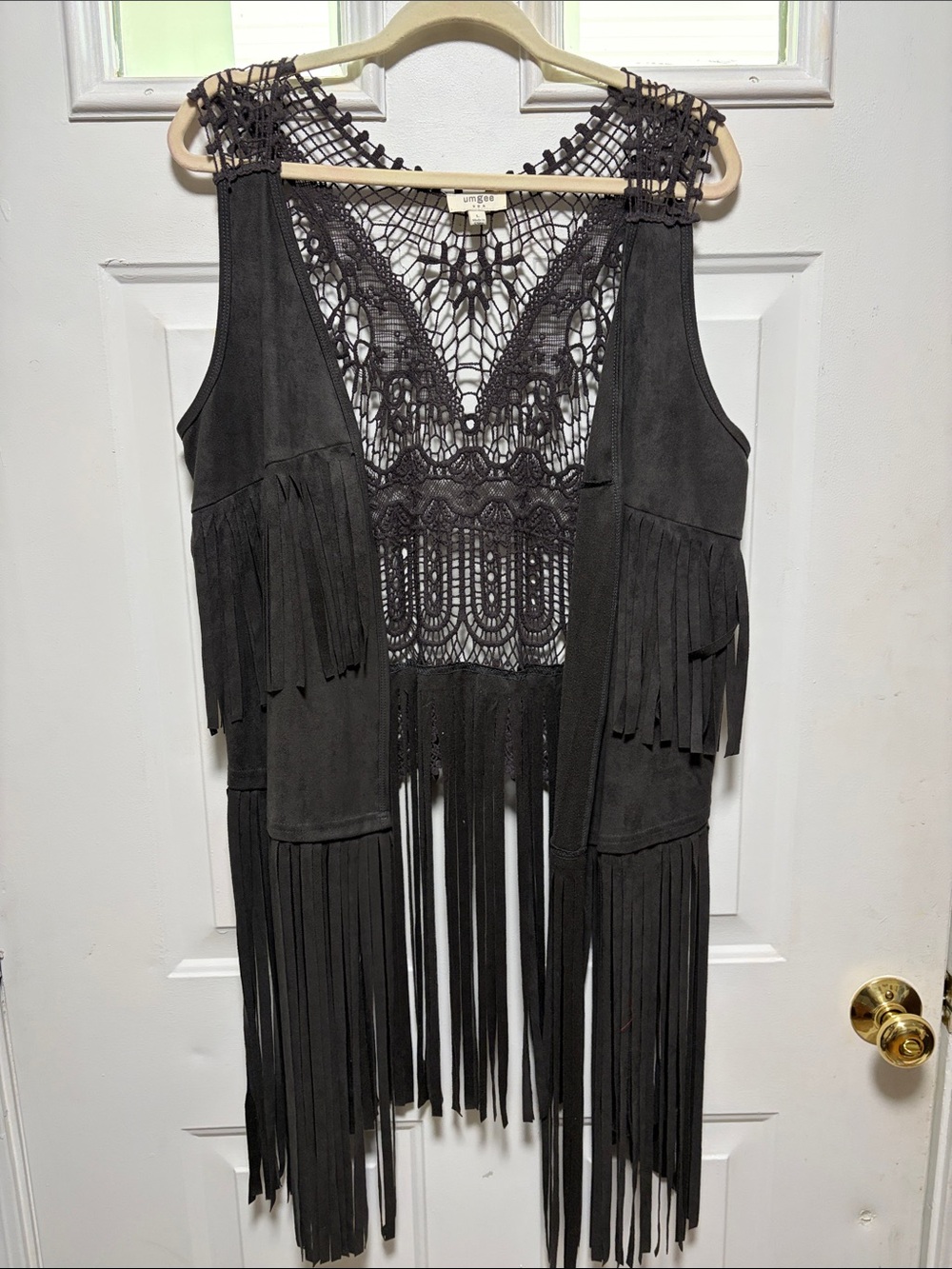 Umgee Dark Gray Crochet-Back Fringe Tank Vest